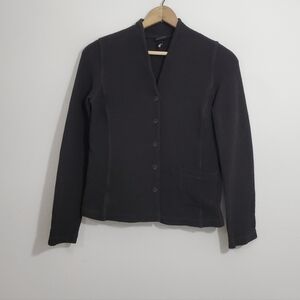 Eileen Fisher Solid Black Textured Light Jacket